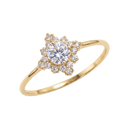 Çiçek Model Taşlı 14 Ayar Altın Yüzük