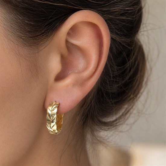 Kalın Örgü Halka Küpe 14 Ayar Altın