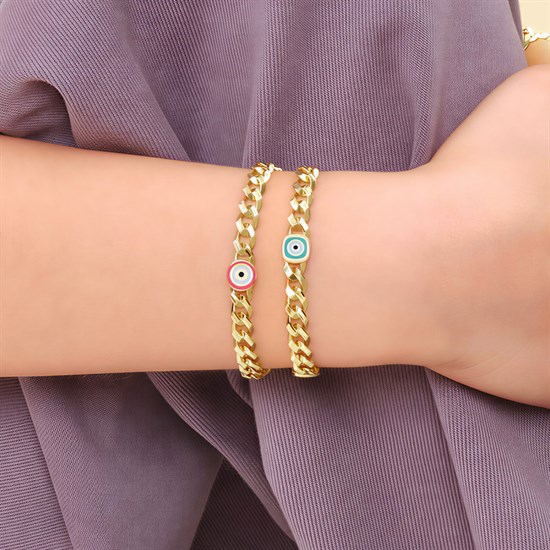 Anne Çocuk Nazar Boncuklu Gurmet Altın Bileklik