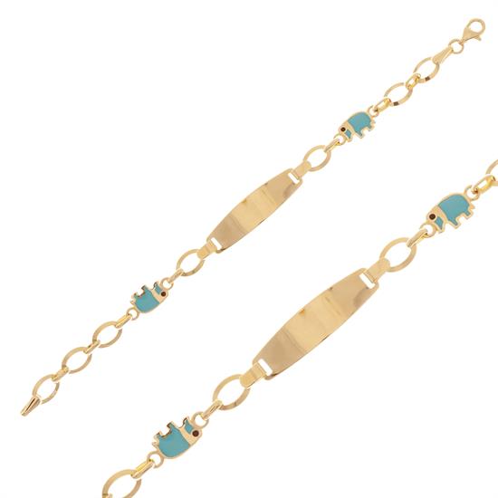 Fil Figürlü İsim Yazılabilir Çocuk Bileklik 14 Ayar Altın