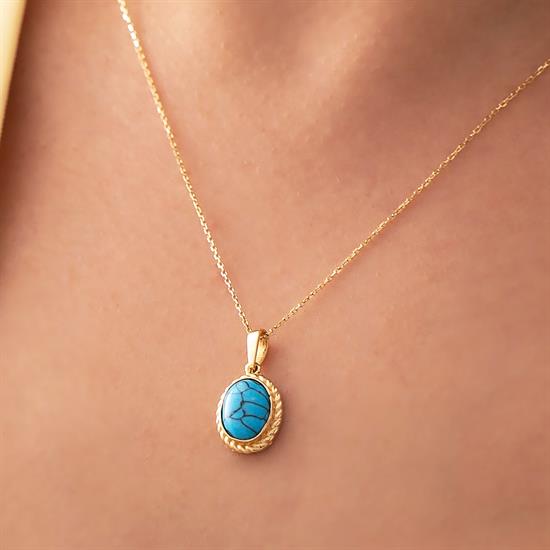 Firuze Taşlı 14 Ayar Altın Kolye