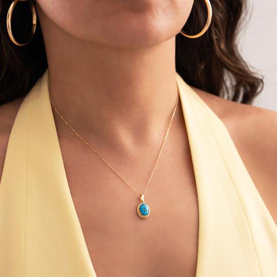 Firuze Taşlı 14 Ayar Altın Kolye