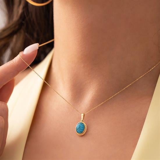 Firuze Taşlı 14 Ayar Altın Kolye