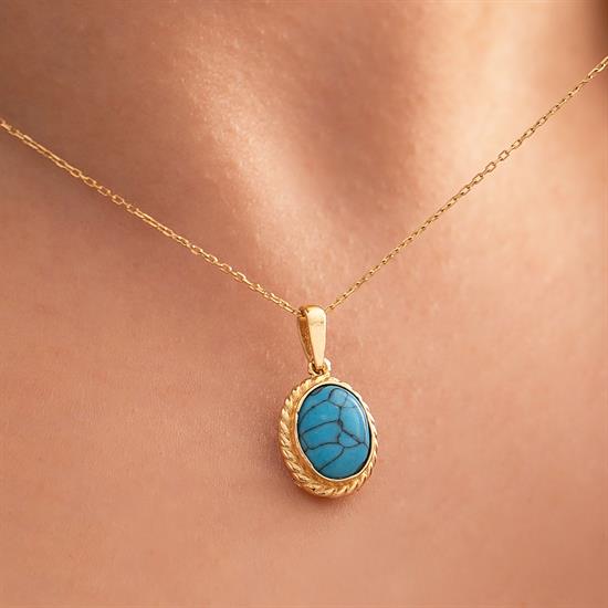 Firuze Taşlı 14 Ayar Altın Kolye