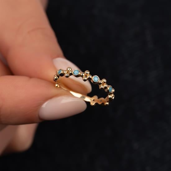 Firuze Taşlı 14 Ayar Altın Yüzük