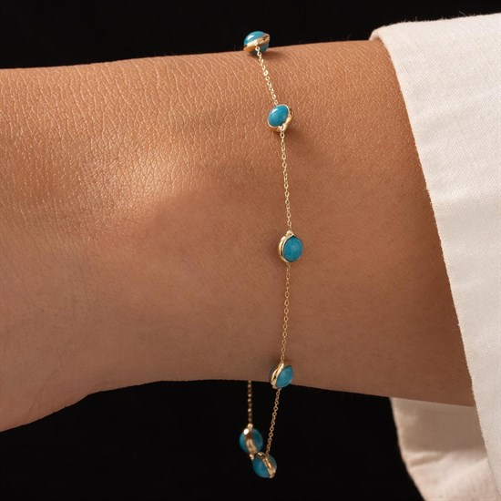 Firuze Taşlı Minimal 14 Ayar Altın Bileklik