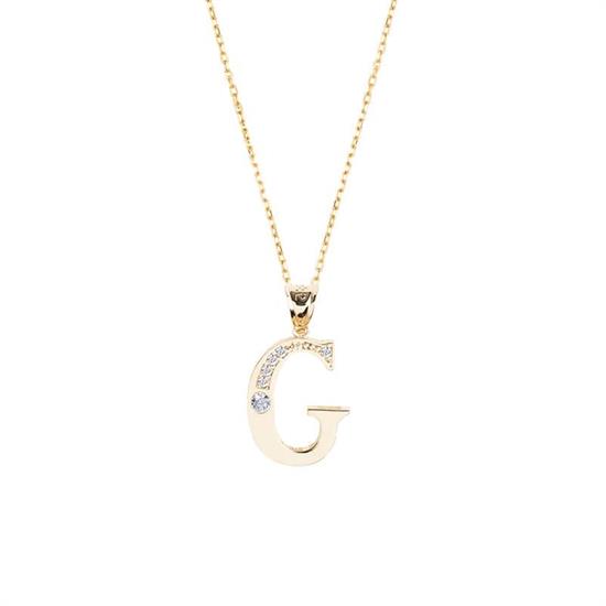 G Harfi Taşlı 14 Ayar Altın Kolye Ucu