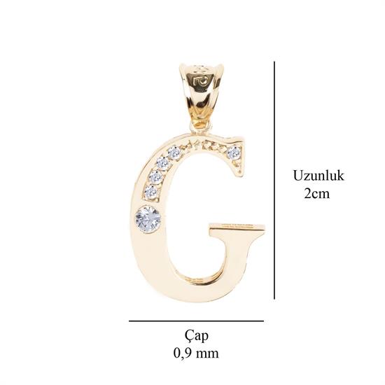 G Harfi Taşlı 14 Ayar Altın Kolye Ucu