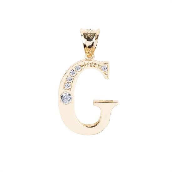 G Harfi Taşlı 14 Ayar Altın Kolye Ucu