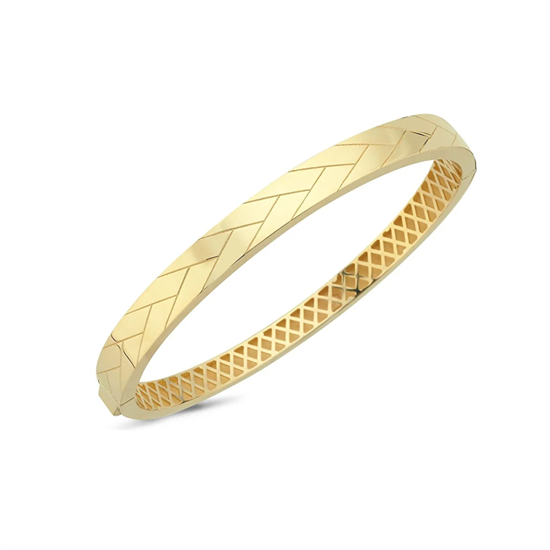 Geometrik Çizgili 14 Ayar Altın Kelepçe