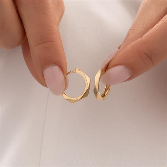 Geometrik Model Halka 14 Ayar Altın Küpe