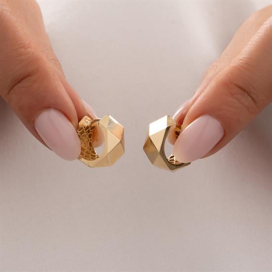 Geometrik Desen 14 Ayar Altın Küpe