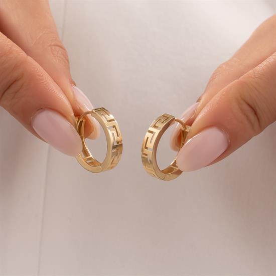 Grek Desenli Halka Küpe 14 Ayar Altın