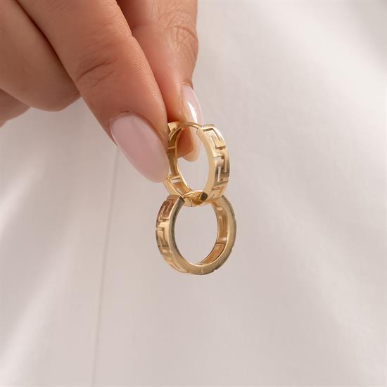 Grek Desenli Halka Küpe 14 Ayar Altın