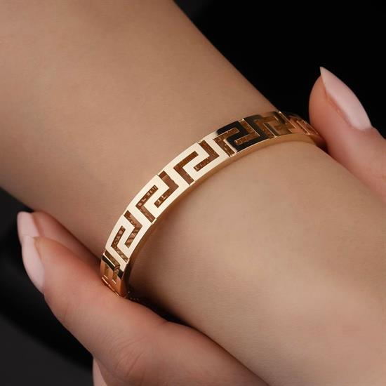 Grek Desenli Taşsız Spor 14 Ayar Altın Kelepçe