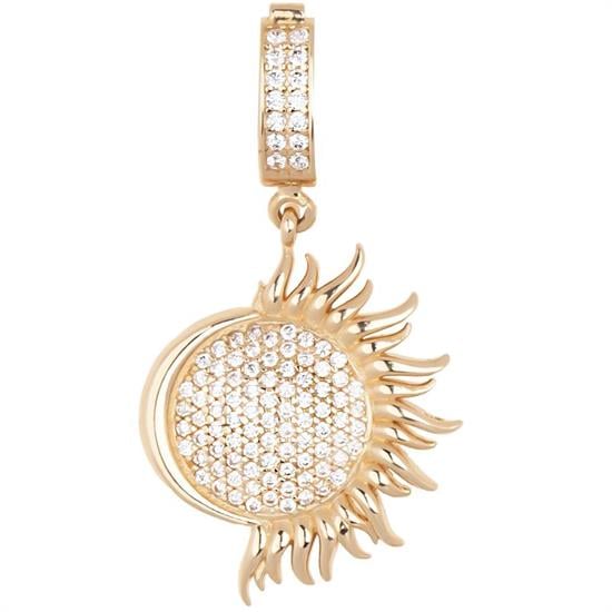 Güneş Ay Taşlı Klipsli 14 Ayar Kolye Ucu 3,5 Cm