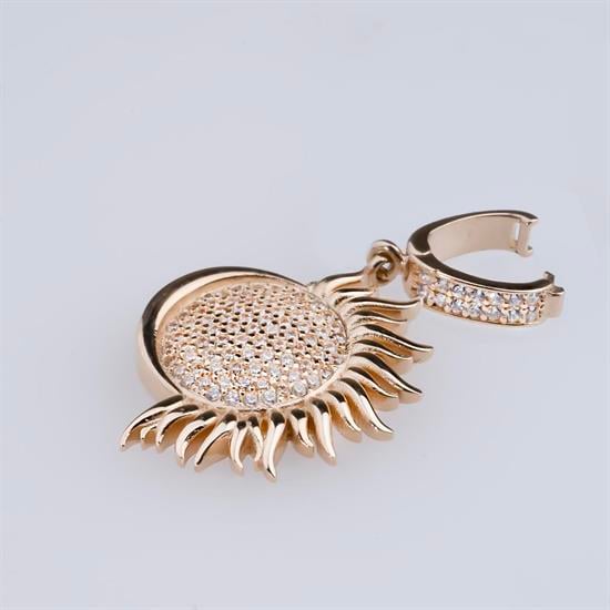 Güneş Ay Taşlı Klipsli 14 Ayar Kolye Ucu 3,5 Cm