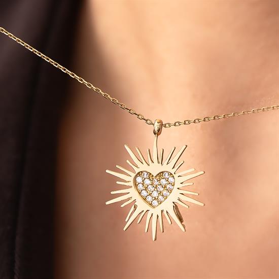 Güneş Model Kalp 14 Ayar Altın Kolye