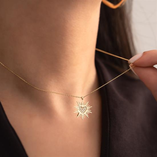 Güneş Model Kalp 14 Ayar Altın Kolye