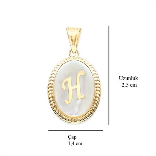 H Harfi Sedefli 14 Ayar Altın Kolye Ucu