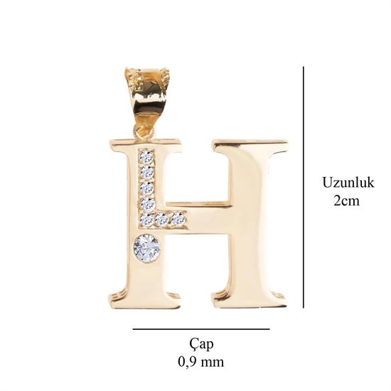 H Harfi Taşlı 14 Ayar Altın Kolye Ucu
