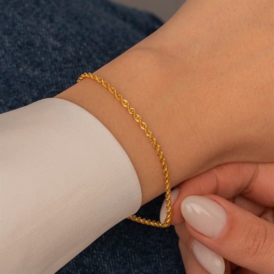 Halat Bileklik 2 mm 14 Ayar Altın