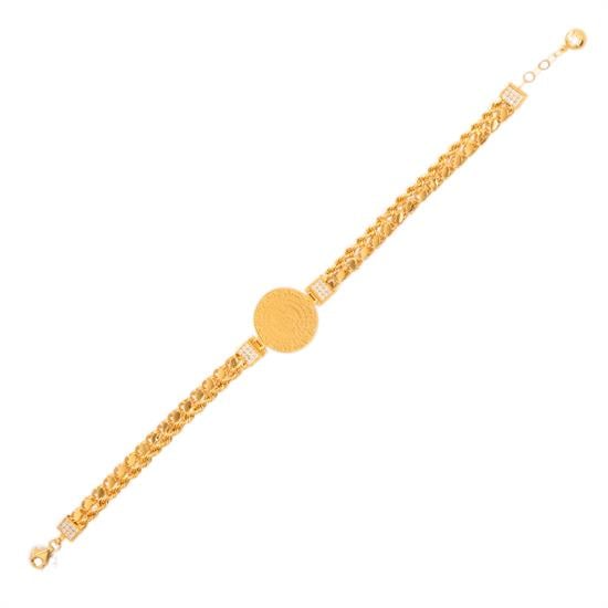 Halat Örgü Çeyrekli Bileklik 14 Ayar Altın