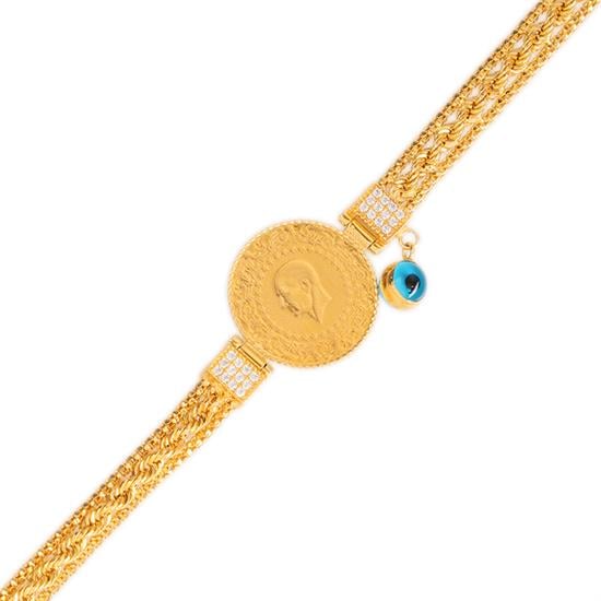 Halat Örgü Çeyrekli Bileklik 14 Ayar Altın