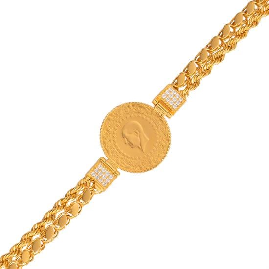 Halat ve Pullu Çeyrekli Bileklik 14 Ayar Altın