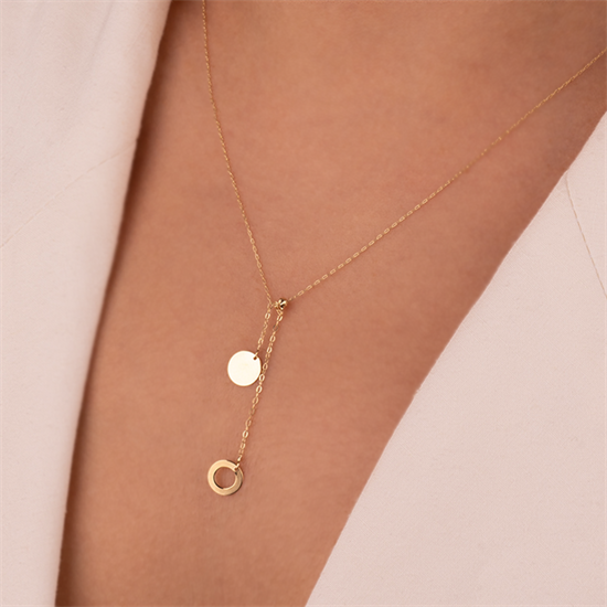 Halka Detaylı Minimal Kolye 14 Ayar Altın