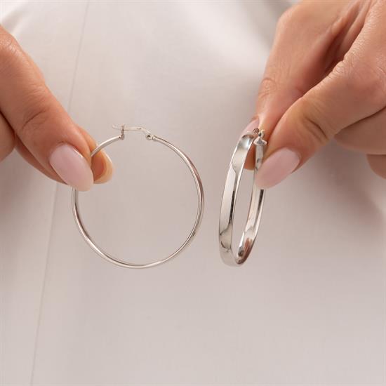 Halka Küpe 14 Ayar Beyaz Altın