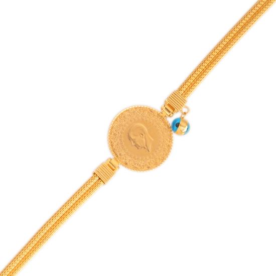 Hasır İki Sıralı Çeyrekli Bileklik 14 Ayar Altın