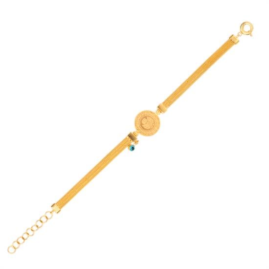 Hasır Üç Sıralı Çeyrekli Bileklik 14 Ayar Altın