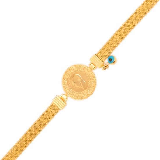 Hasır Üç Sıralı Çeyrekli Bileklik 14 Ayar Altın