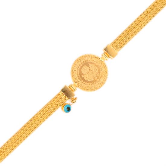 Hasır Üç Sıralı Çeyrekli Bileklik 14 Ayar Altın