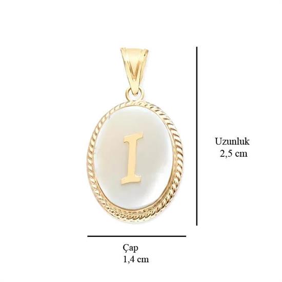 I Harfi Sedefli 14 Ayar Altın Kolye Ucu