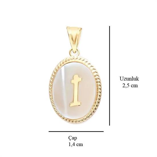 İ Harfi Sedefli 14 Ayar Altın Kolye Ucu