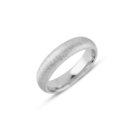 İçi Dolu Diamond Mat Zeminli Beyaz Altın Alyans