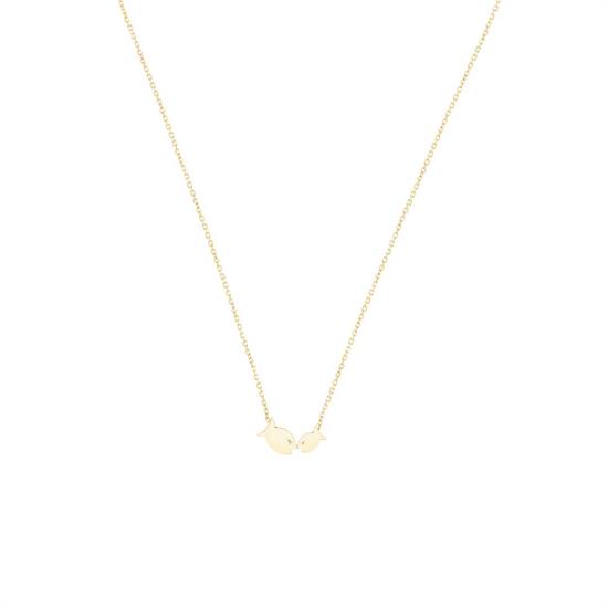İki Balıklı Minimal Kolye 14 Ayar Altın