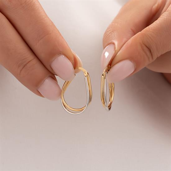 İki Renkli 14 Ayar Altın Küpe