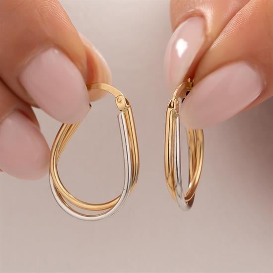 İki Renkli 14 Ayar Altın Küpe