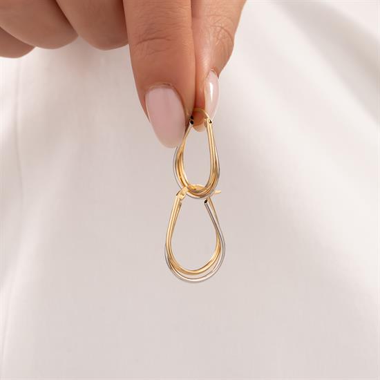 İki Renkli 14 Ayar Altın Küpe