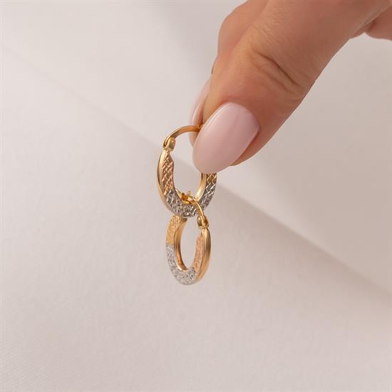 Üç Renkli Desenli Küpe 14 Ayar Altın