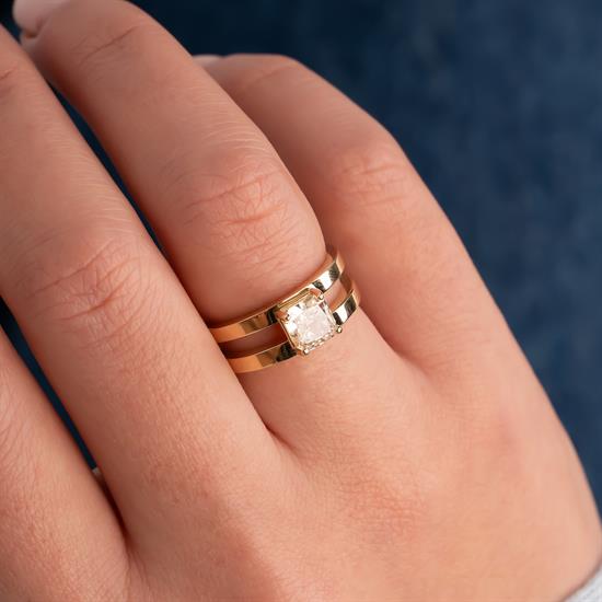 İki Sıra Taşlı 14 Ayar Altın Yüzük