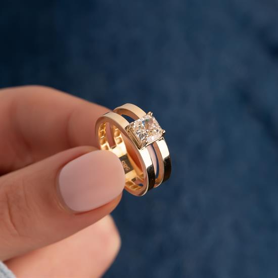 İki Sıra Taşlı 14 Ayar Altın Yüzük