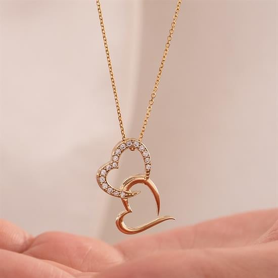 İkili Kalpli 14 Ayar Altın Kolye