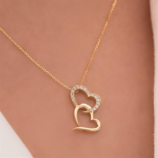 İkili Kalpli 14 Ayar Altın Kolye