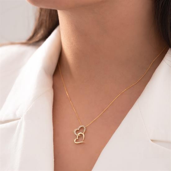 İkili Kalpli 14 Ayar Altın Kolye