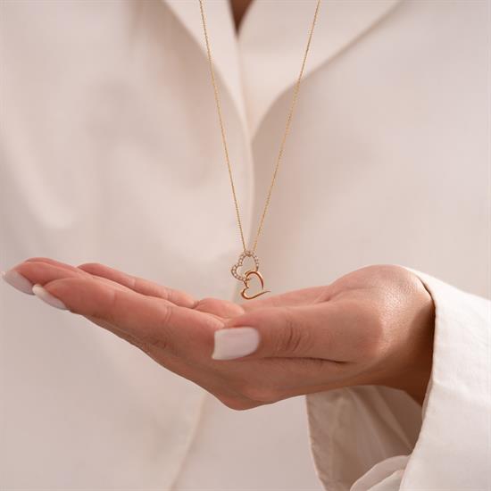 İkili Kalpli 14 Ayar Altın Kolye