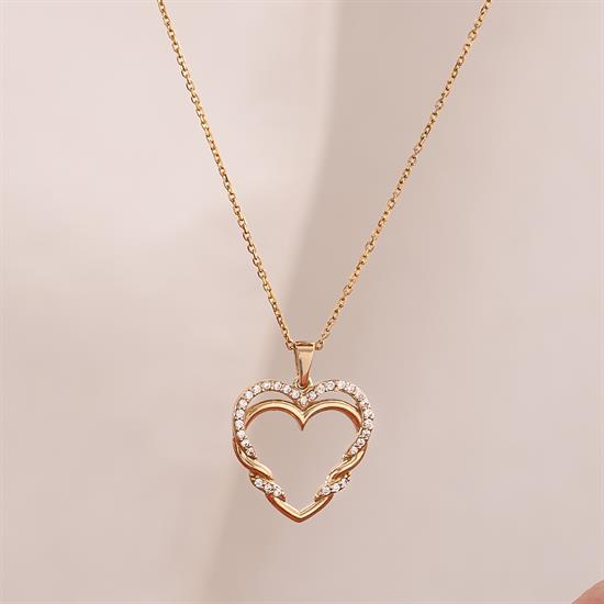 İkili Kalpli Tasarım 14 Ayar Altın Kolye